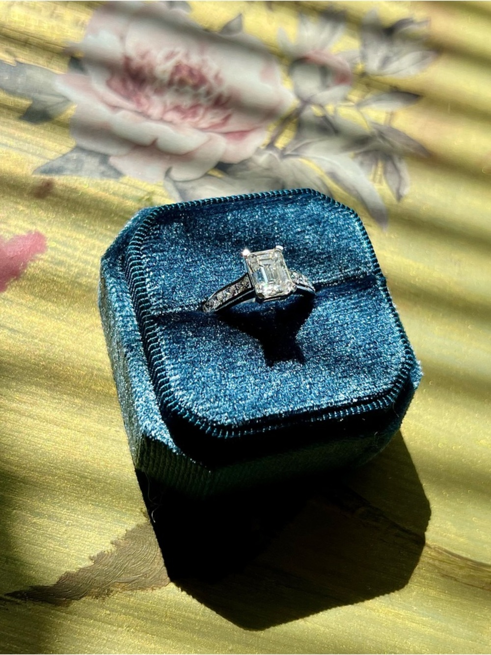 Emerald-Cut Moissanite 2.0K Engagement Ring Plated in Sterling Silver Adjustable